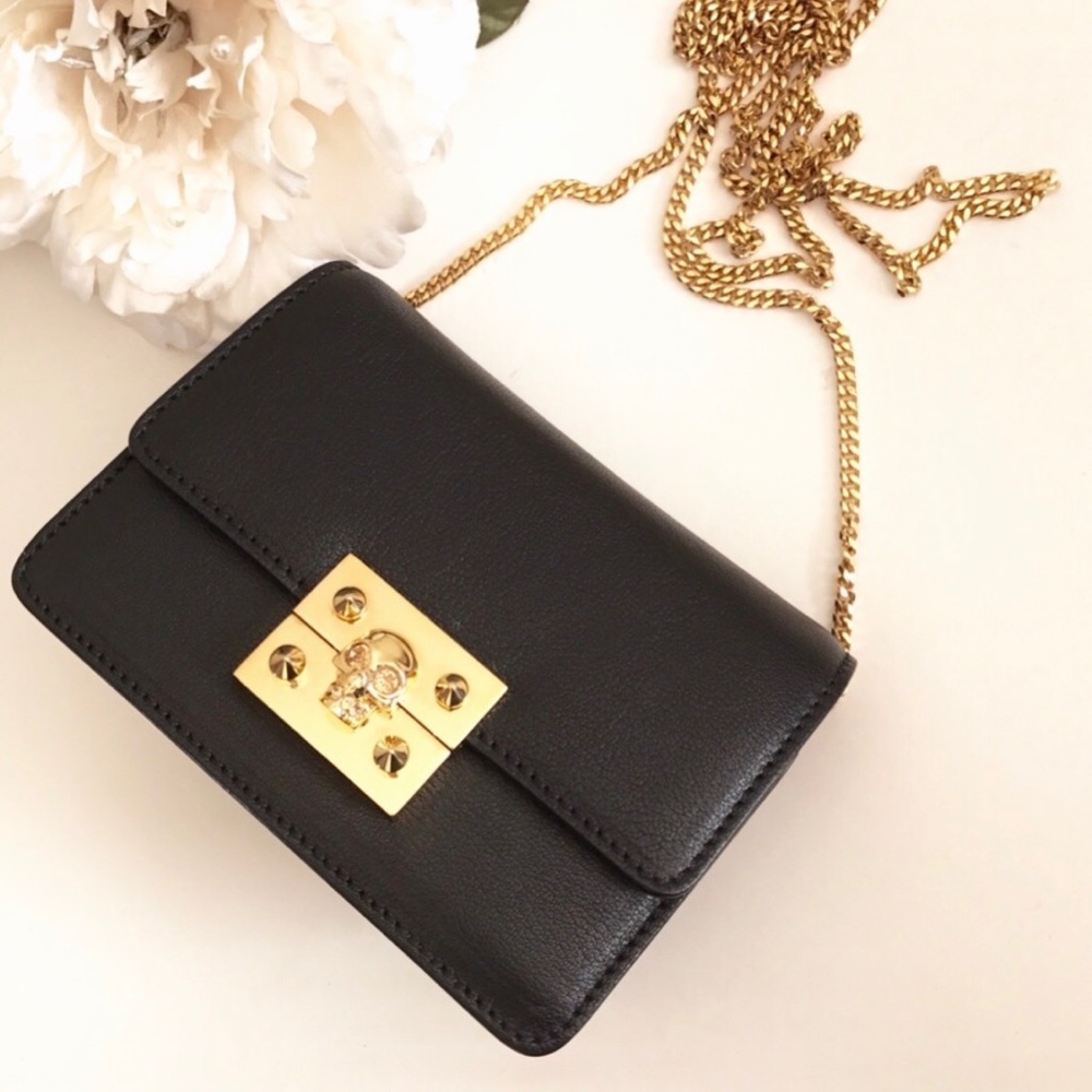 Alexander McQueen Black Crystal Skull Bag Gold HW